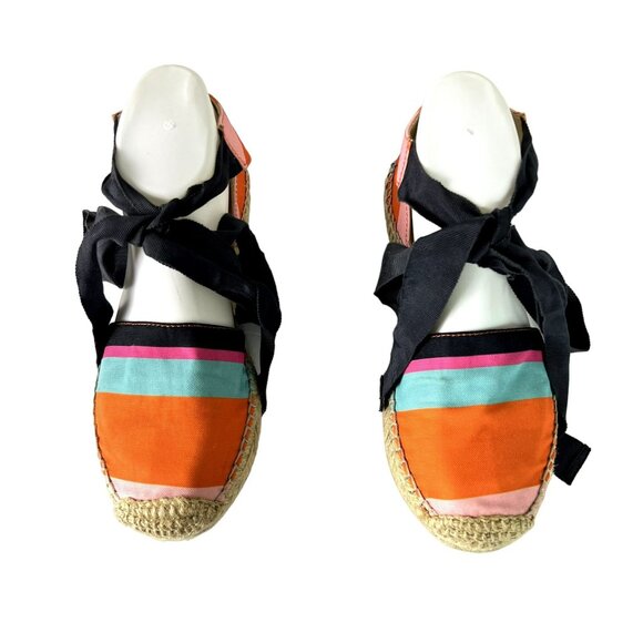 🟣🟣🟣 Marc Fisher Women's Size 6 Striped Colorblock Tie Up Espadrille Sandals - Picture 2 of 11
